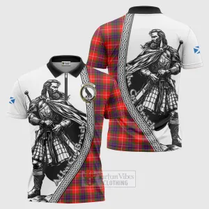 Abernethy Tartan Clan Crest Zipper Polo Shirt with Highlander Warrior Celtic Style