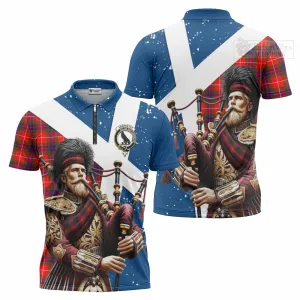 Abernethy Tartan Zipper Polo Shirt with Family Crest Scottish Bagpiper Vibes