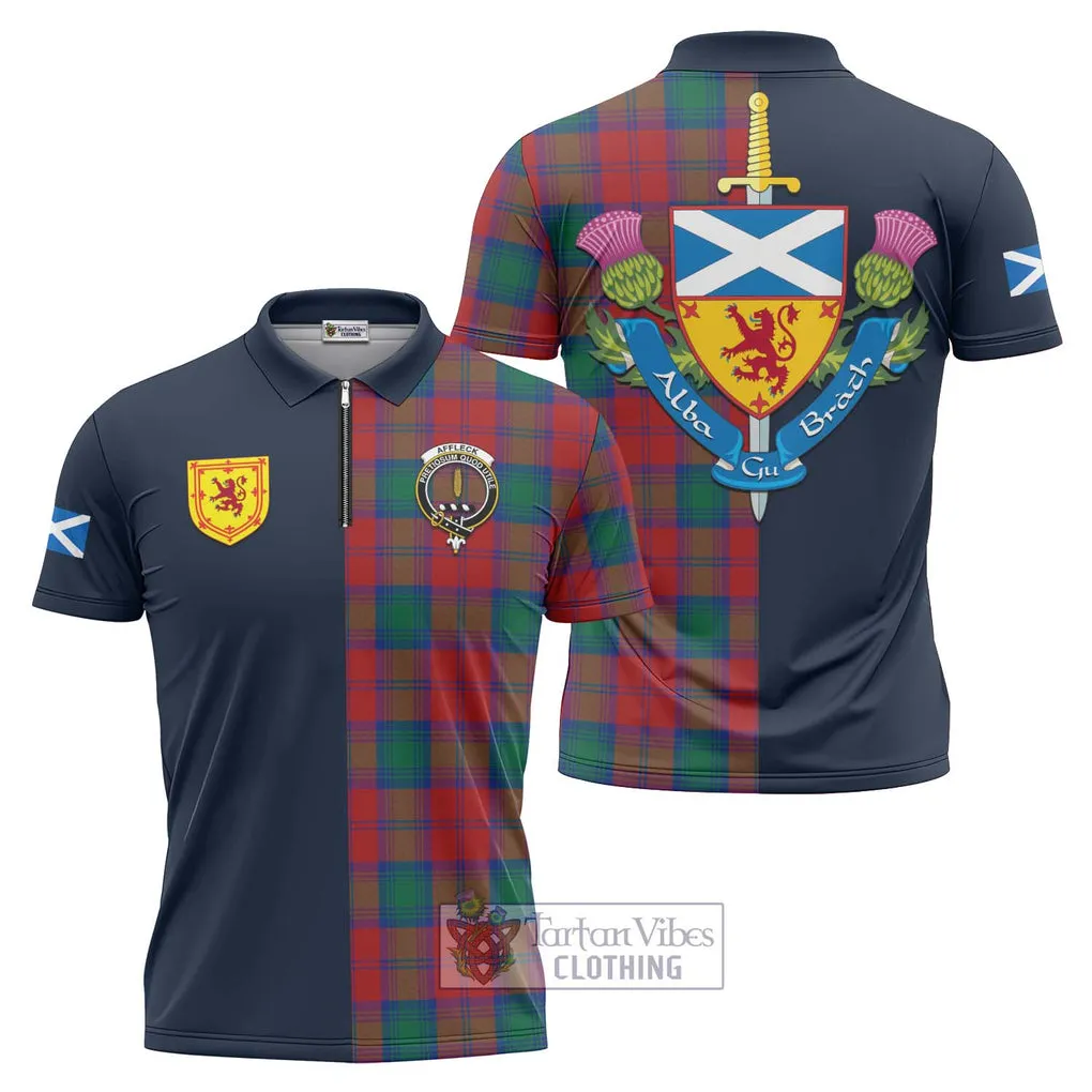 Affleck Tartan Zipper Polo Shirt Alba with Scottish Lion Royal Arm Half Style