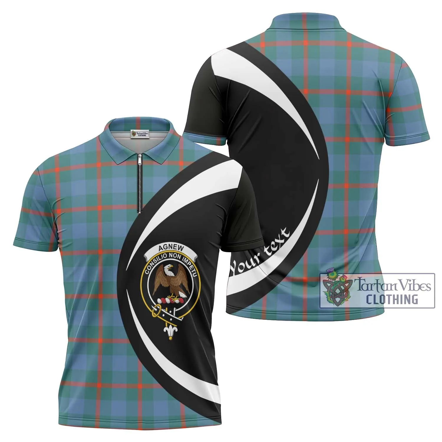 Agnew Ancient Tartan Zipper Polo Shirt with Family Crest Circle Style