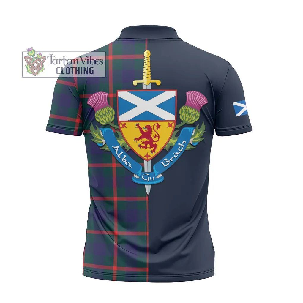 Agnew Tartan Zipper Polo Shirt Alba with Scottish Lion Royal Arm Half Style