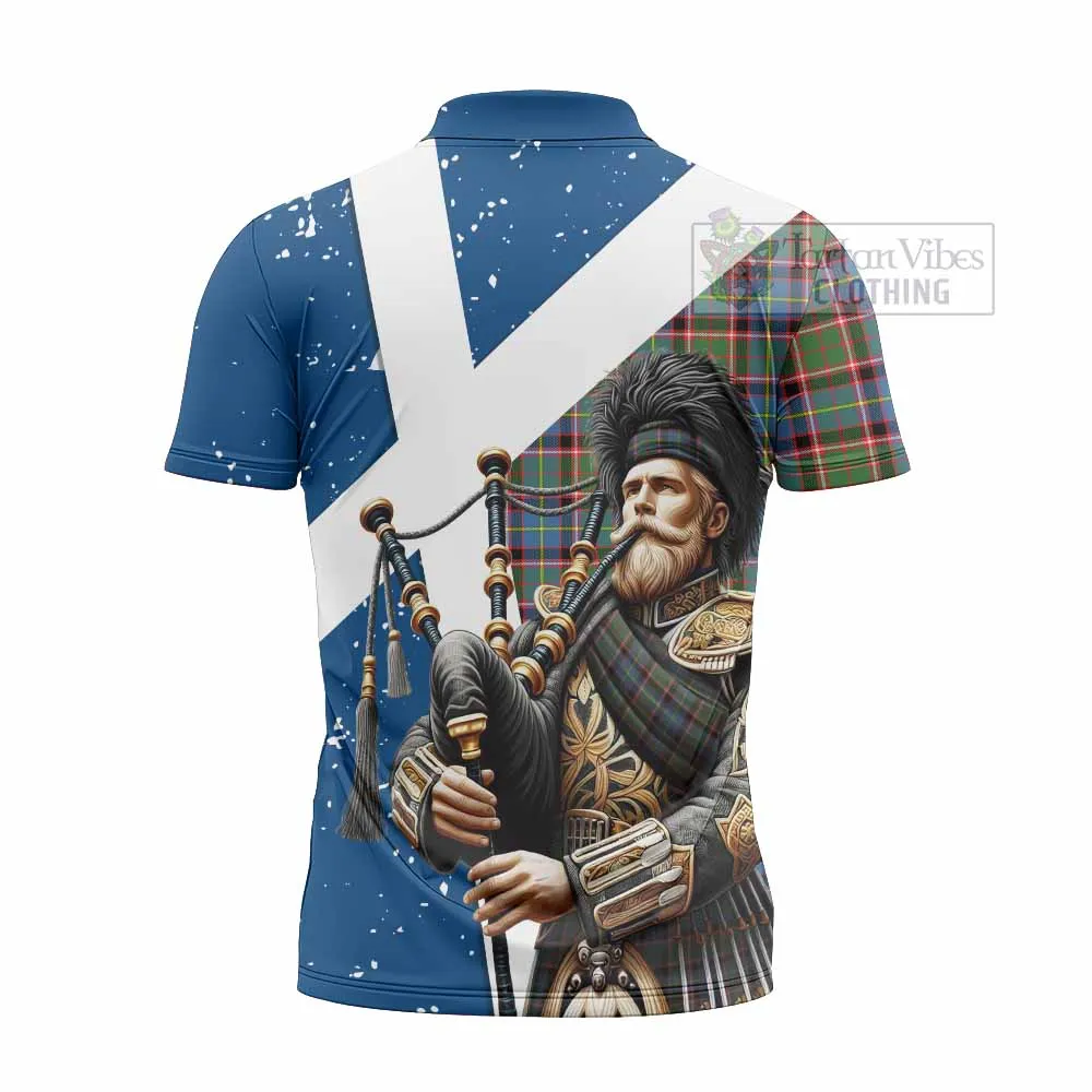 Aikenhead Tartan Zipper Polo Shirt with Family Crest Scottish Bagpiper Vibes