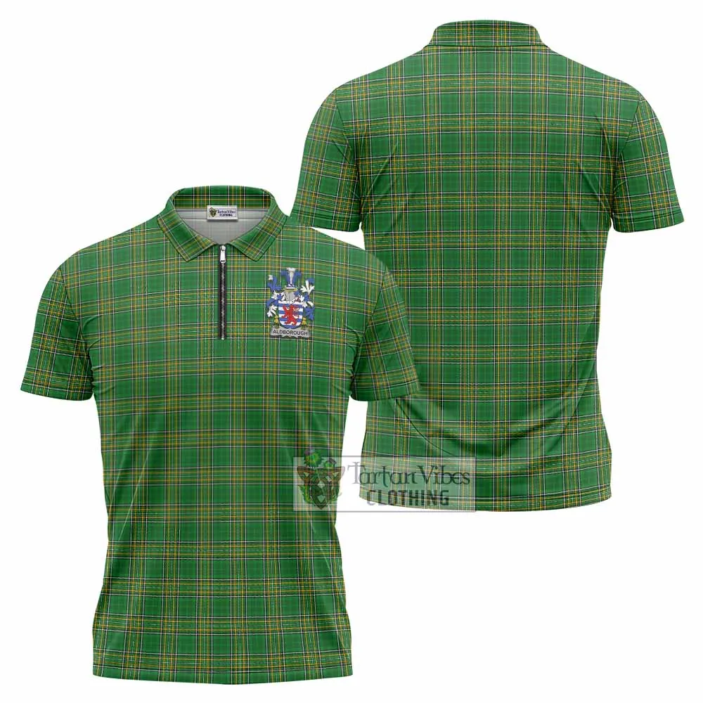 Aldborough Irish Clan Tartan Zipper Polo Shirt with Coat of Arms