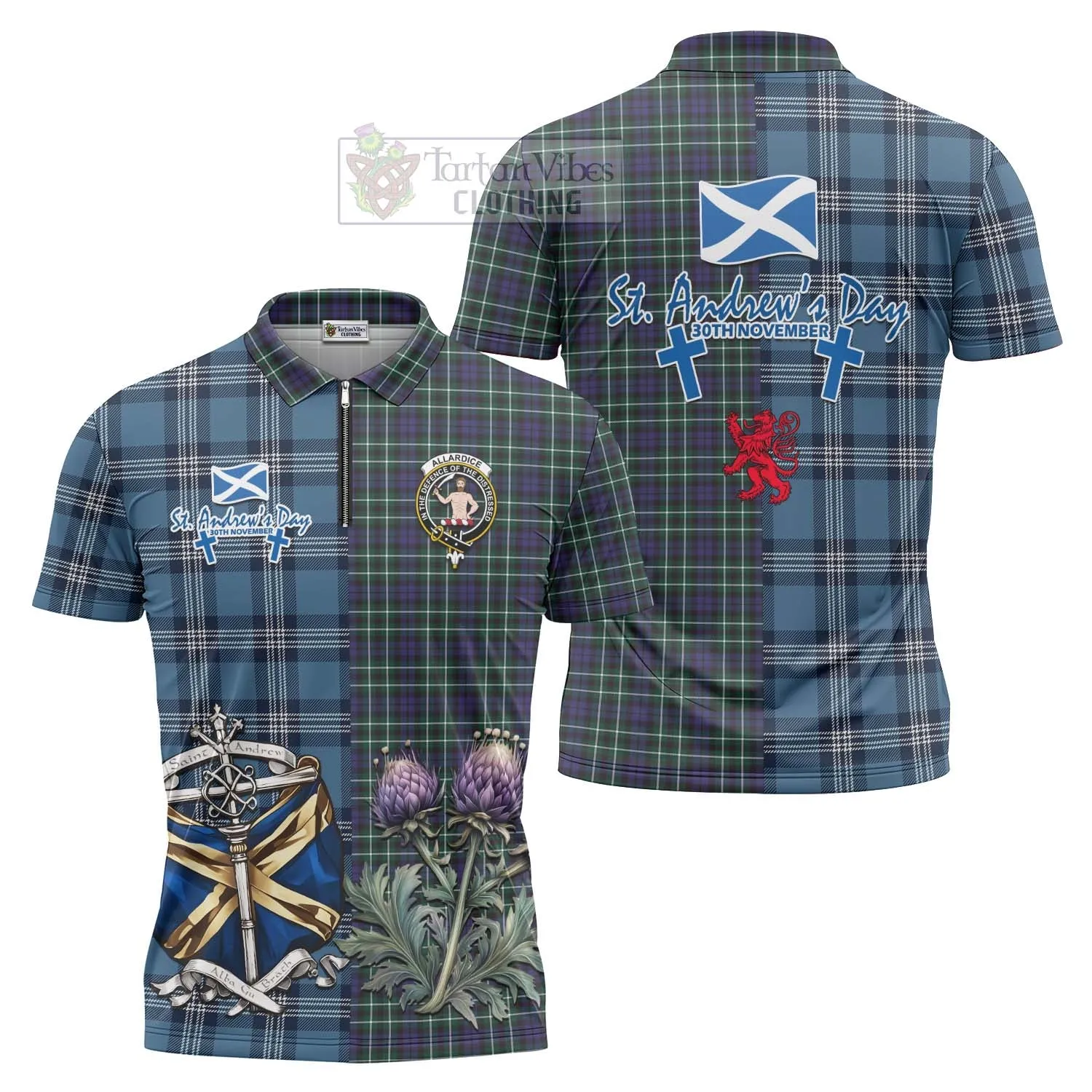 Allardice Tartan Zipper Polo Shirt Happy St. Andrew's Day Half Tartan Style