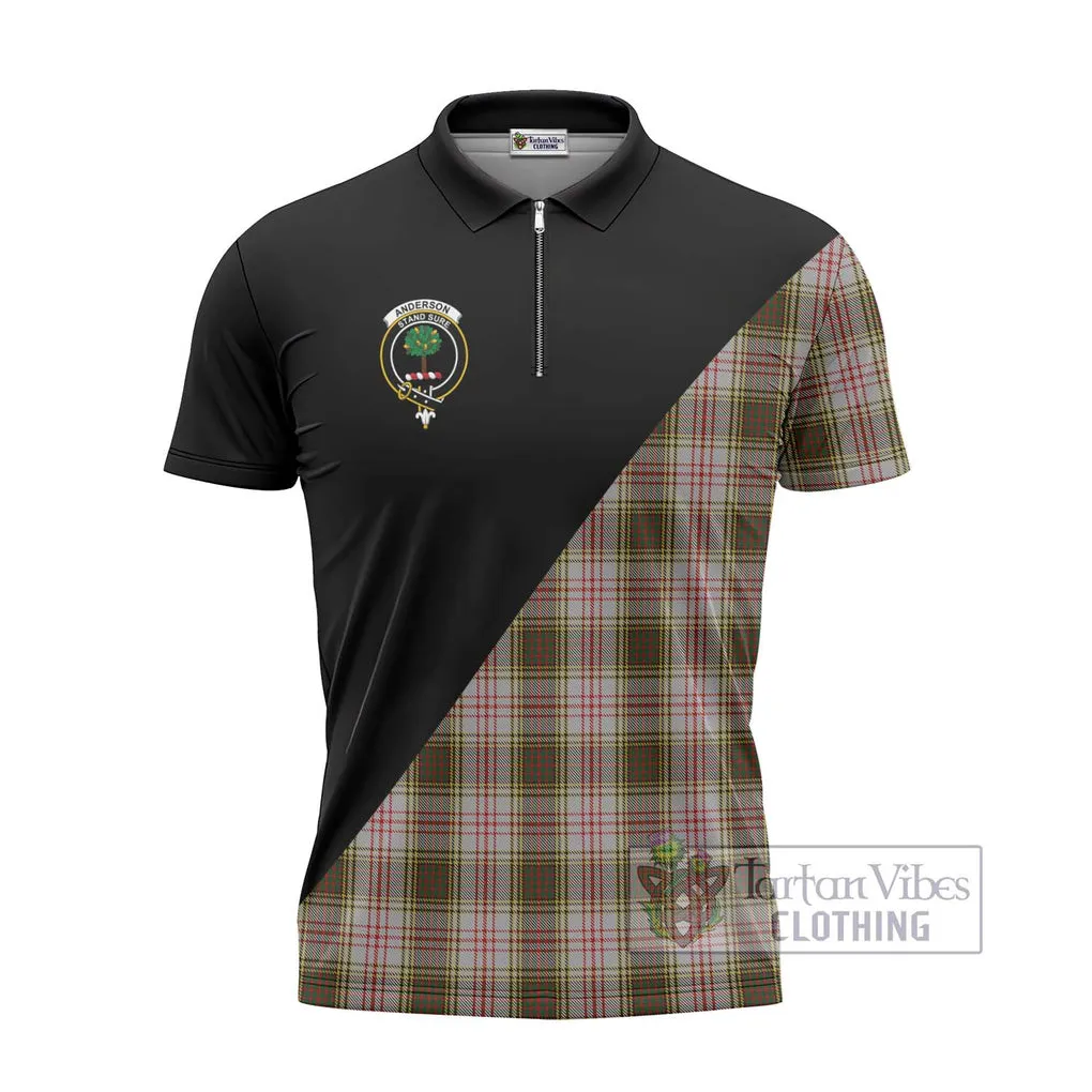 Anderson Dress Tartan Zipper Polo Shirt with Family Crest and Military Logo Style