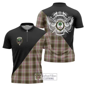 Anderson Dress Tartan Zipper Polo Shirt with Family Crest and Military Logo Style