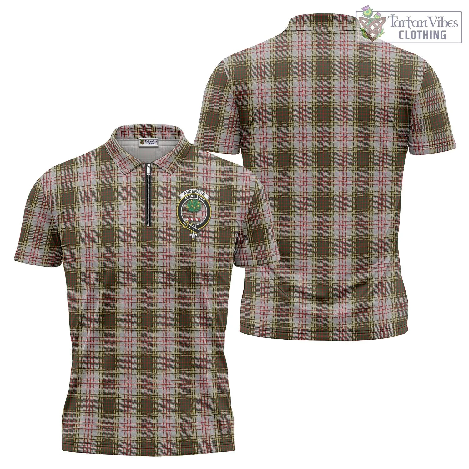 Anderson Dress Tartan Zipper Polo Shirt with Family Crest