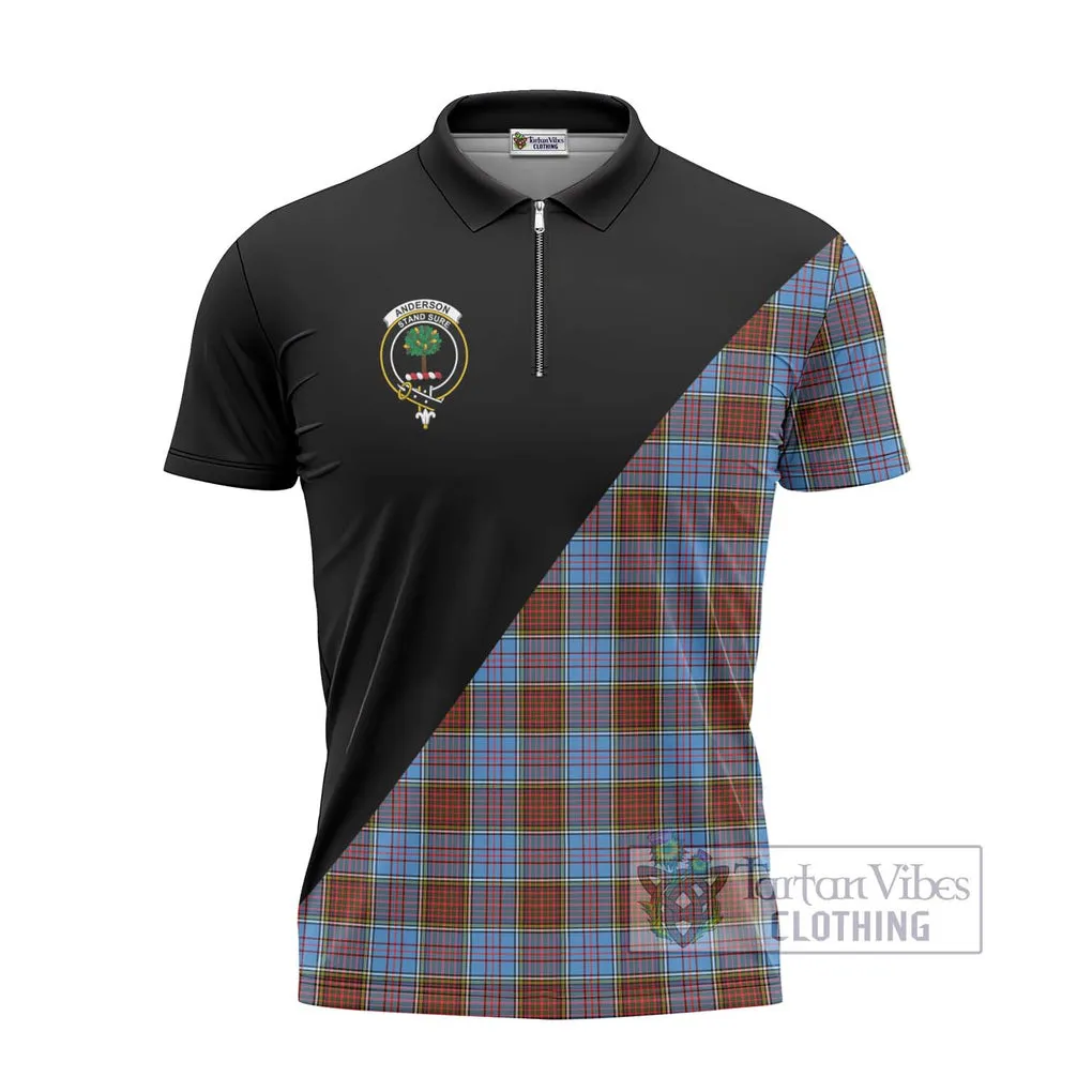 Anderson Modern Tartan Zipper Polo Shirt with Family Crest and Military Logo Style