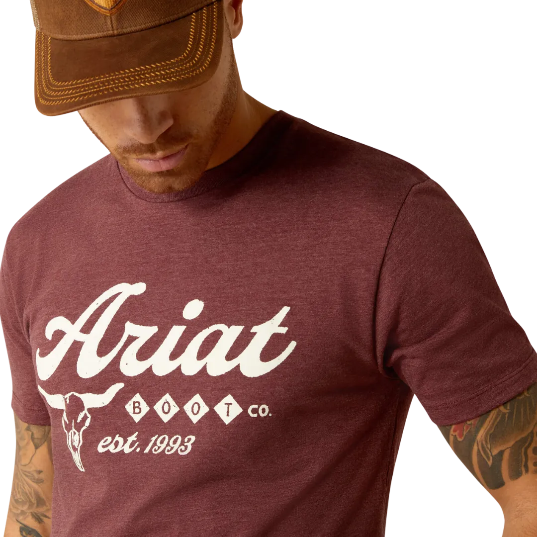 Ariat Men's Established Boot Co Maroon Heather T Shirt