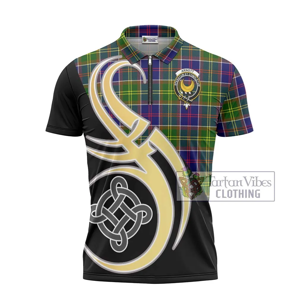 Arnott Tartan Zipper Polo Shirt with Family Crest and Celtic Symbol Style