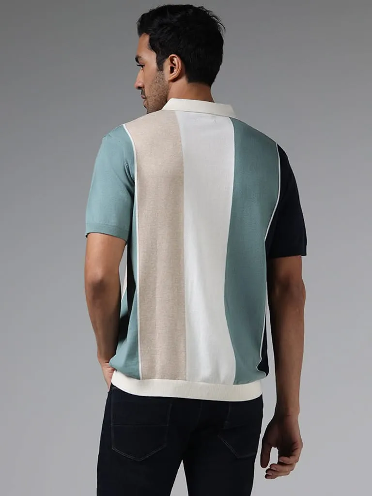 Ascot Green Color Block Relaxed-Fit T-Shirt