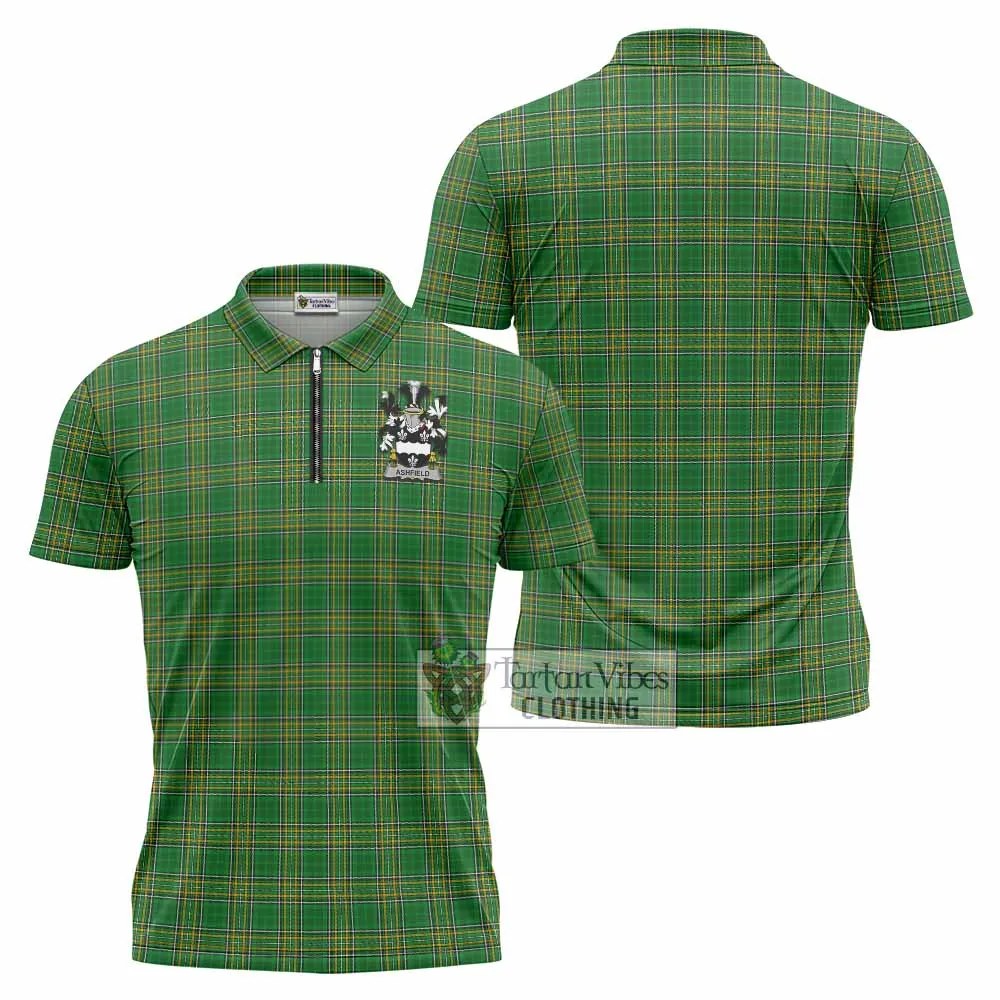 Ashfield Irish Clan Tartan Zipper Polo Shirt with Coat of Arms