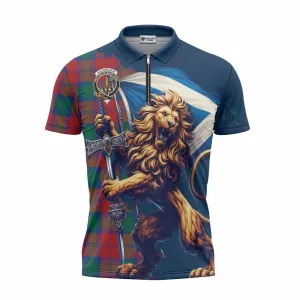 Auchinleck (Affleck) Tartan Family Crest Zipper Polo Shirt with Scottish Majestic Lion