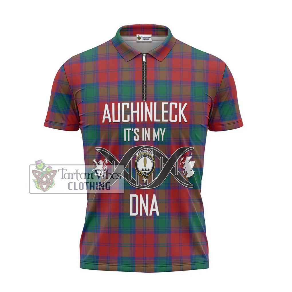 Auchinleck (Affleck) Tartan Zipper Polo Shirt with Family Crest DNA In Me Style