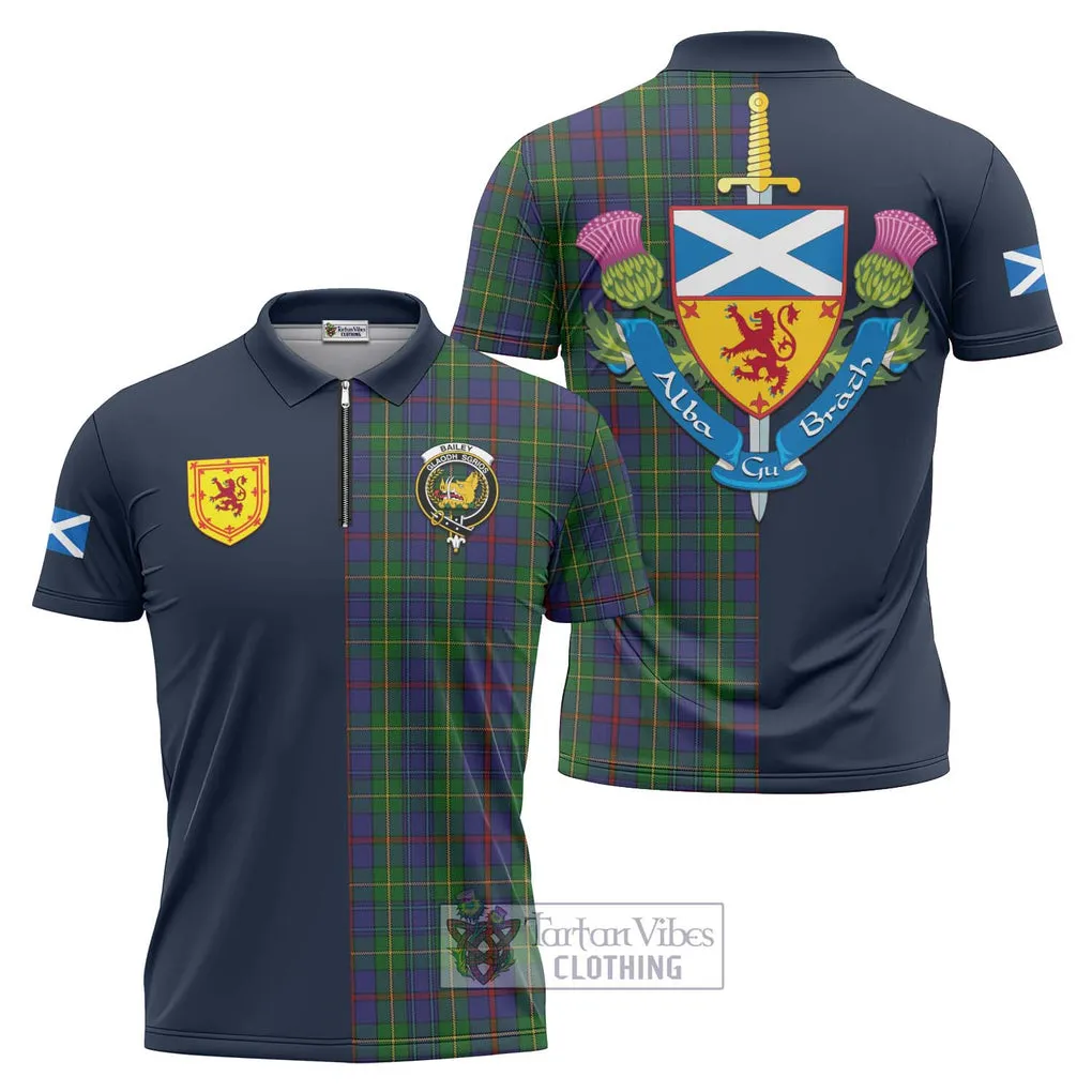 Bailey Tartan Zipper Polo Shirt Alba with Scottish Lion Royal Arm Half Style