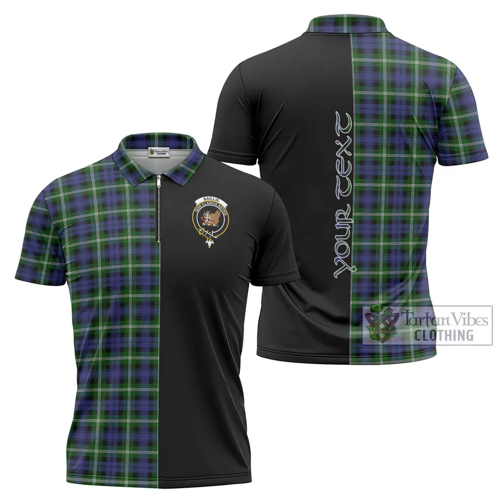 Baillie of Polkemmet Tartan Zipper Polo Shirt with Family Crest and Half Of Me Style