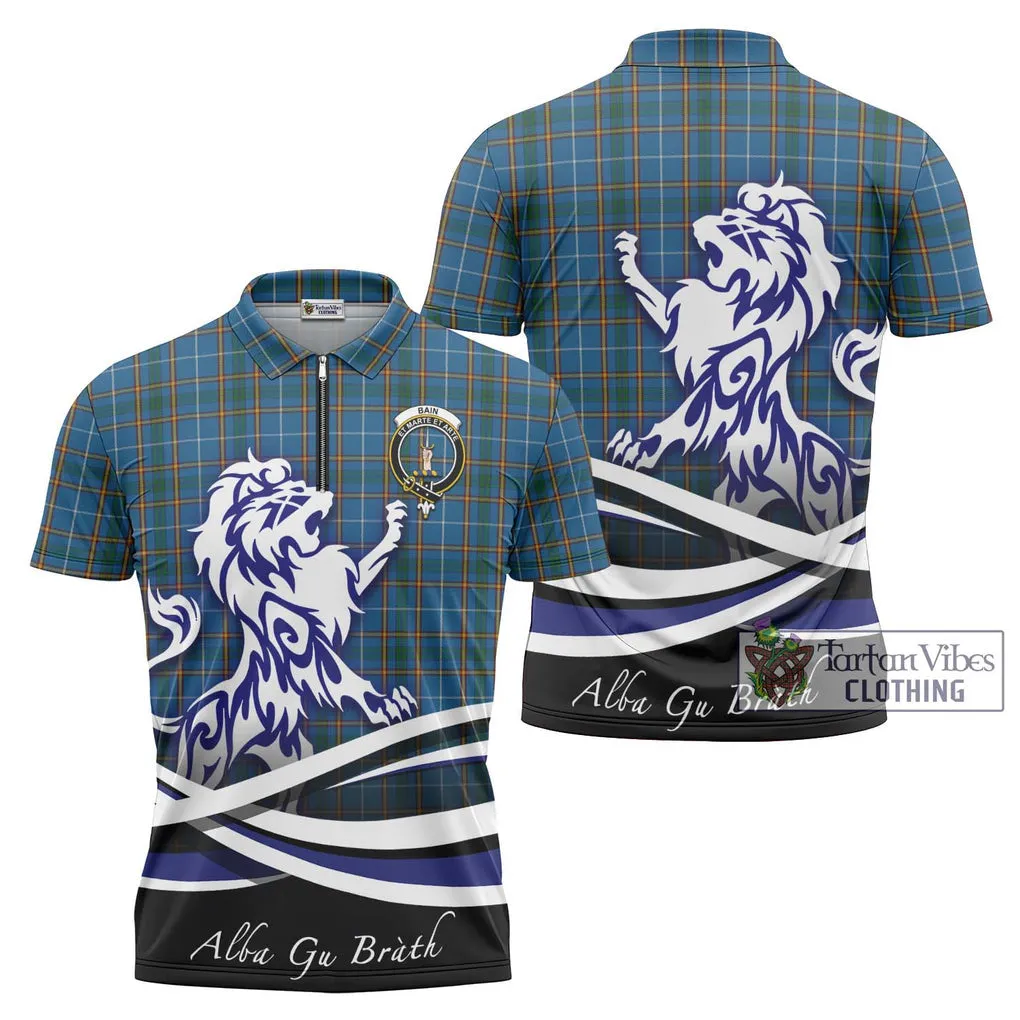 Bain Tartan Zipper Polo Shirt with Alba Gu Brath Regal Lion Emblem