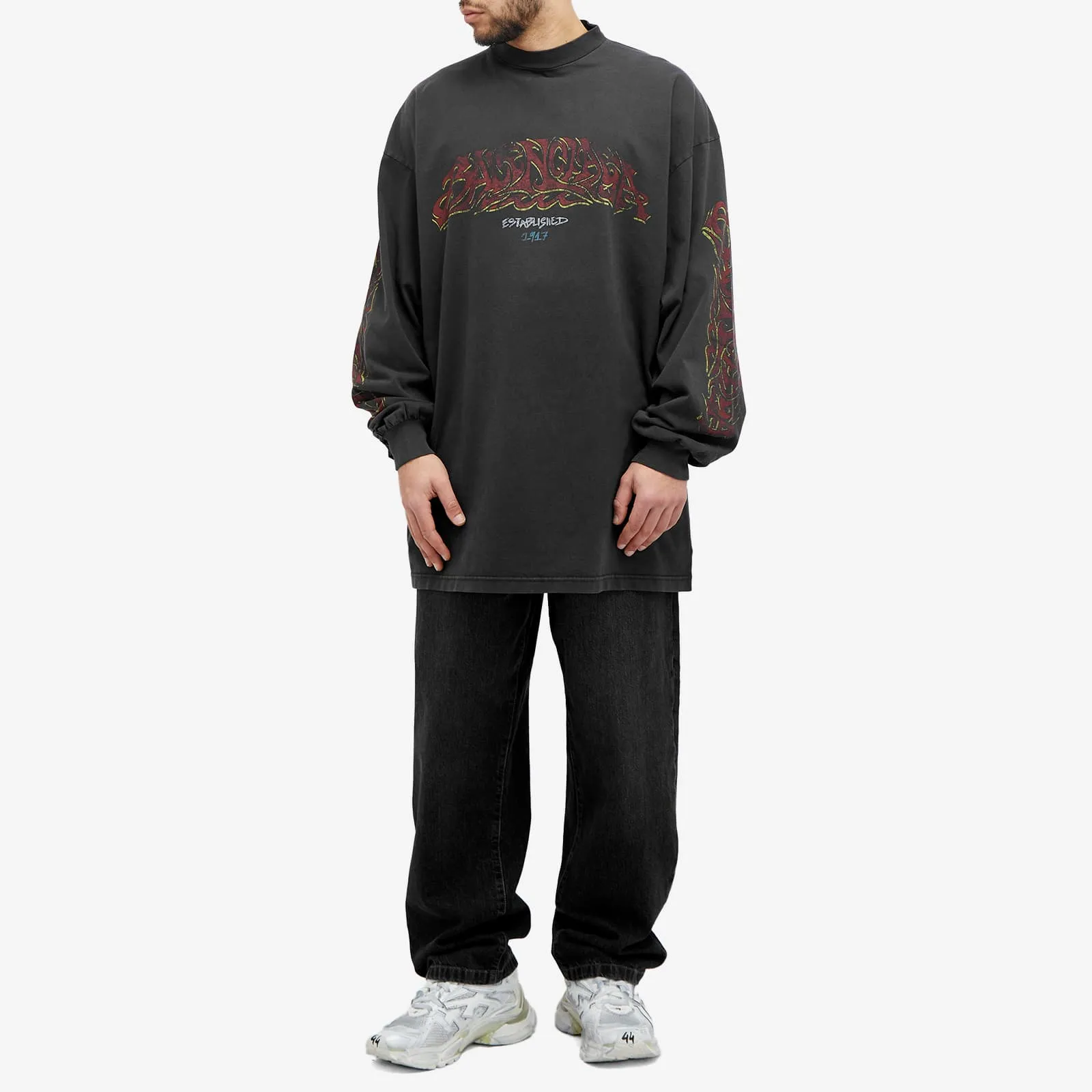 Balenciaga Offshore Vintage Longsleeve T-Shirt in Faded Black & Red