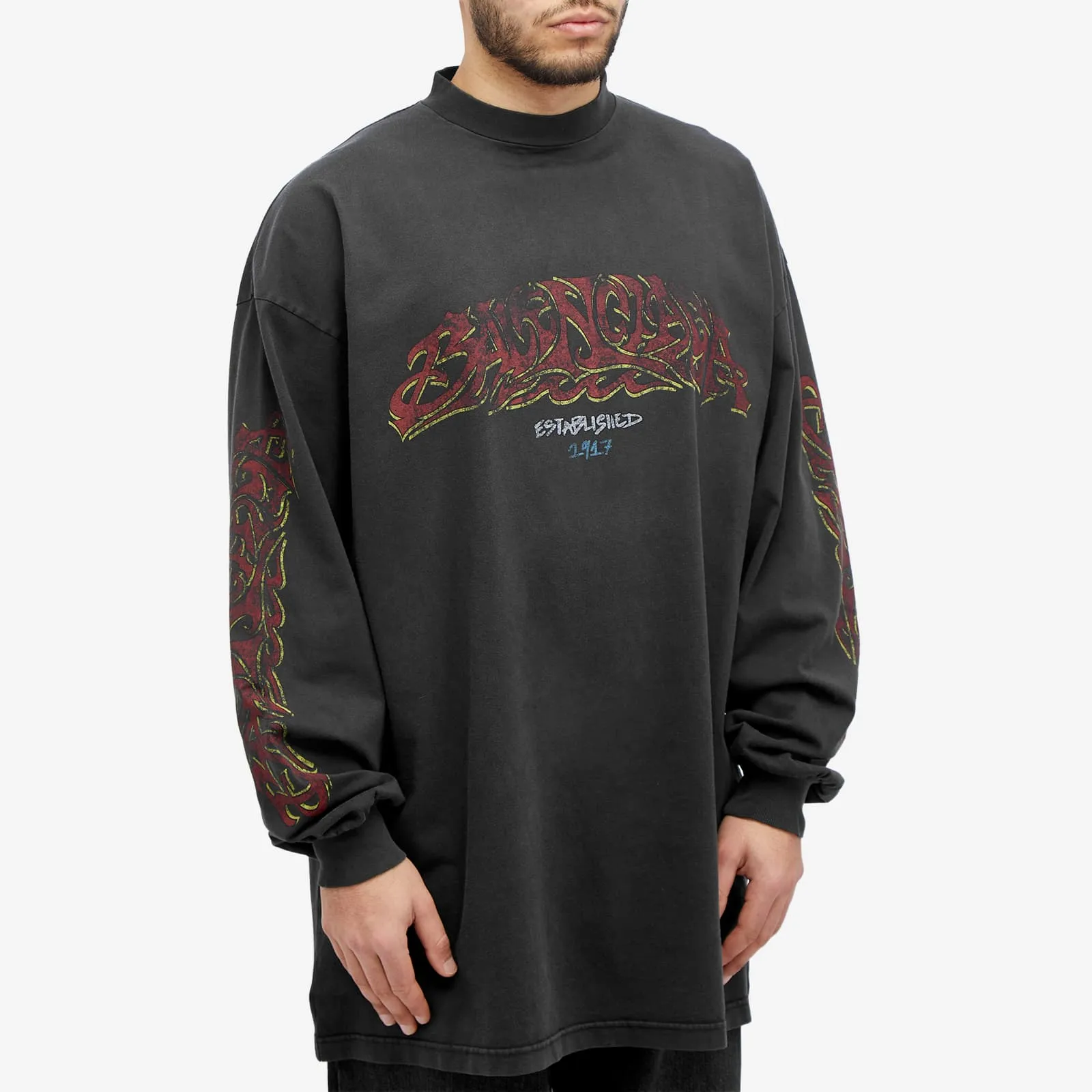 Balenciaga Offshore Vintage Longsleeve T-Shirt in Faded Black & Red