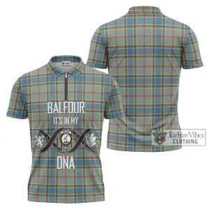 Balfour Blue Tartan Zipper Polo Shirt with Family Crest DNA In Me Style