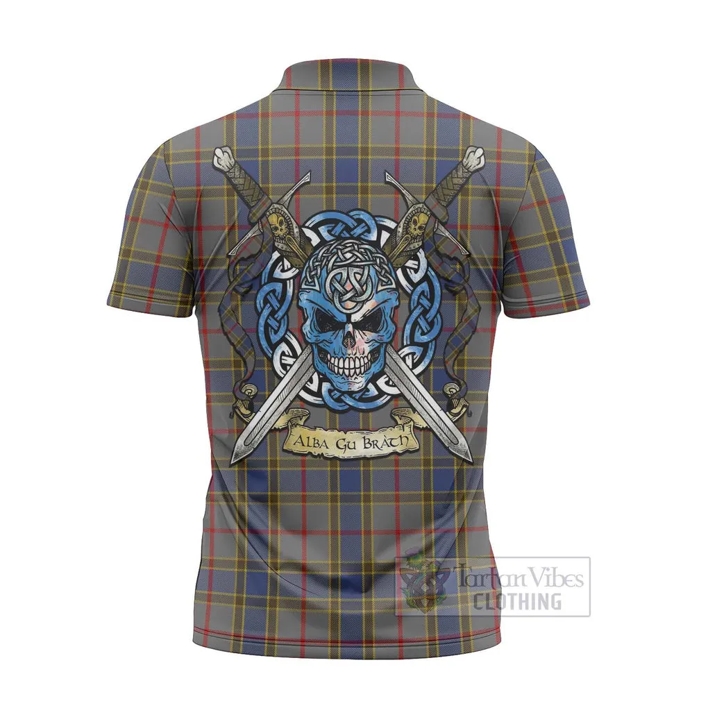 Balfour Tartan Zipper Polo Shirt with Family Crest Celtic Skull Style