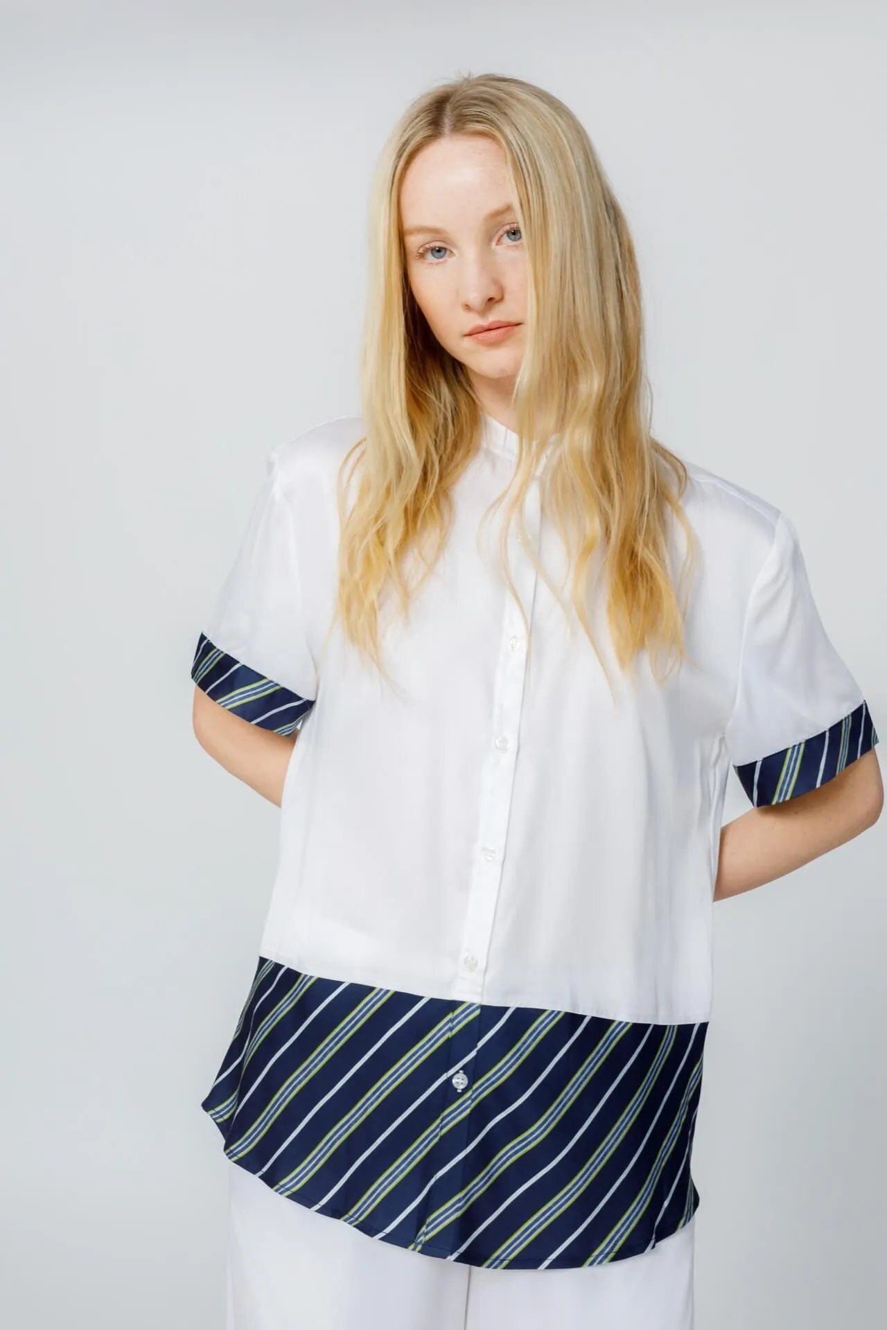 Bamboo Stripe Inset Short Sleeve Cropped Pajama Set