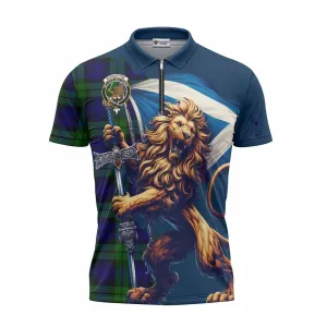 Bannatyne Tartan Family Crest Zipper Polo Shirt with Scottish Majestic Lion