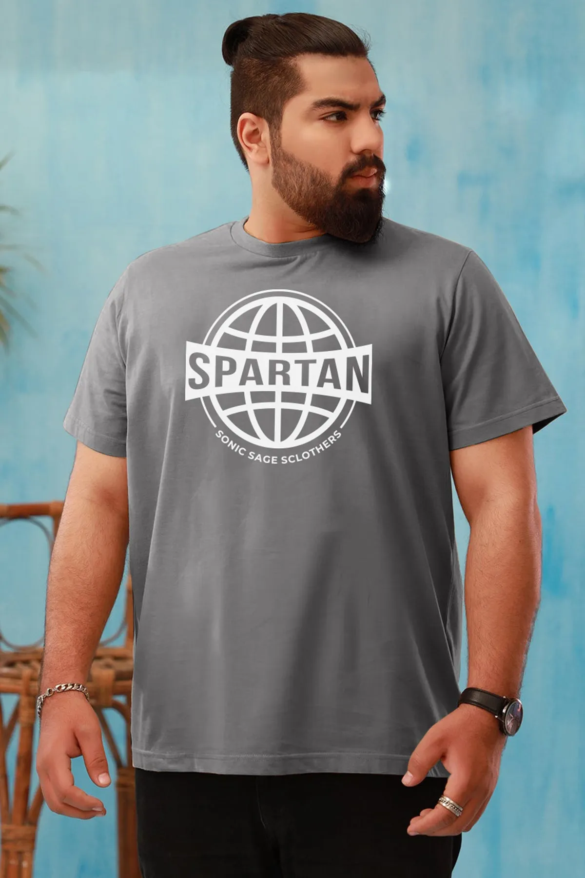 Basic Grey Spartan Graphic T-Shirt (Plus Size) - S23 - MT0307P