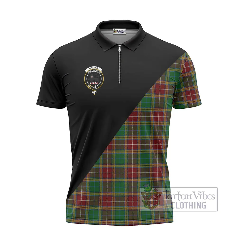 Baxter Tartan Zipper Polo Shirt with Family Crest and Military Logo Style