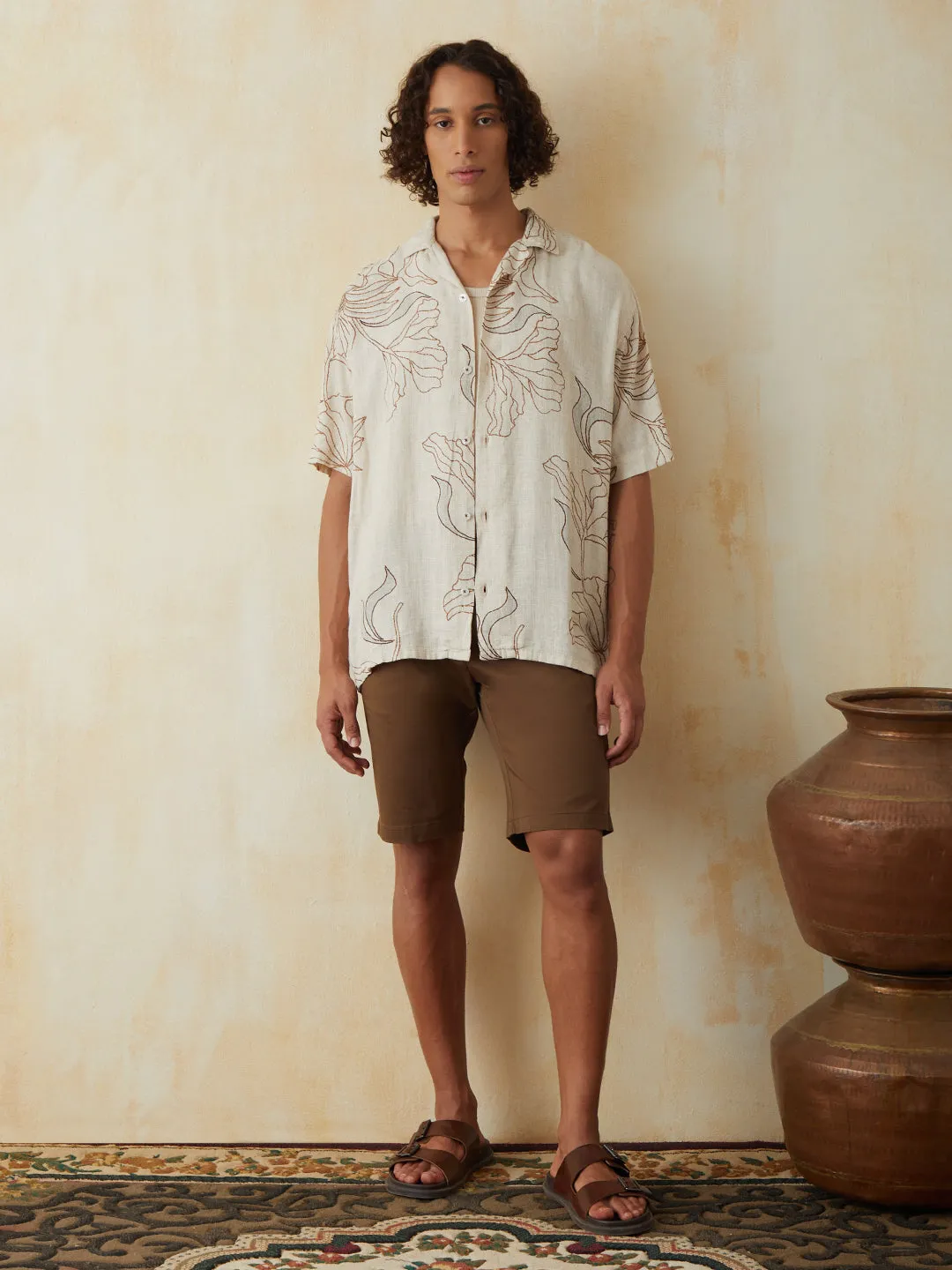 Beige Printed Resort Shirt