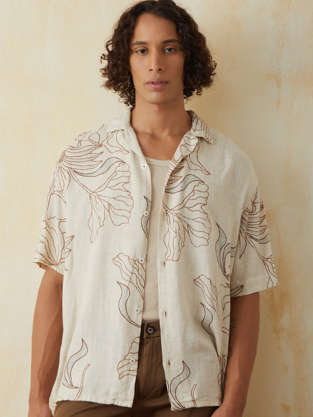 Beige Printed Resort Shirt