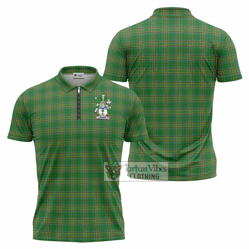 Beirne Irish Clan Tartan Zipper Polo Shirt with Coat of Arms