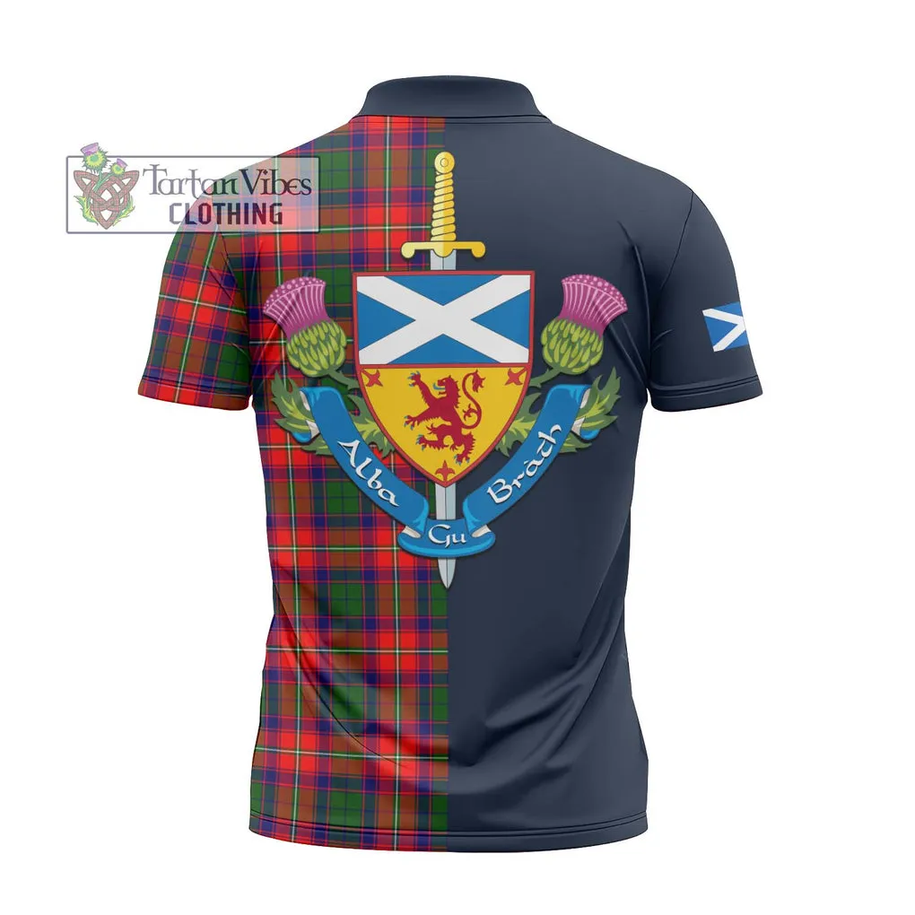 Belshes Tartan Zipper Polo Shirt Alba with Scottish Lion Royal Arm Half Style