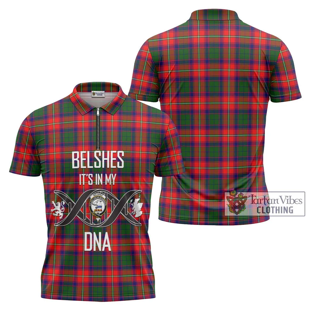 Belshes Tartan Zipper Polo Shirt with Family Crest DNA In Me Style