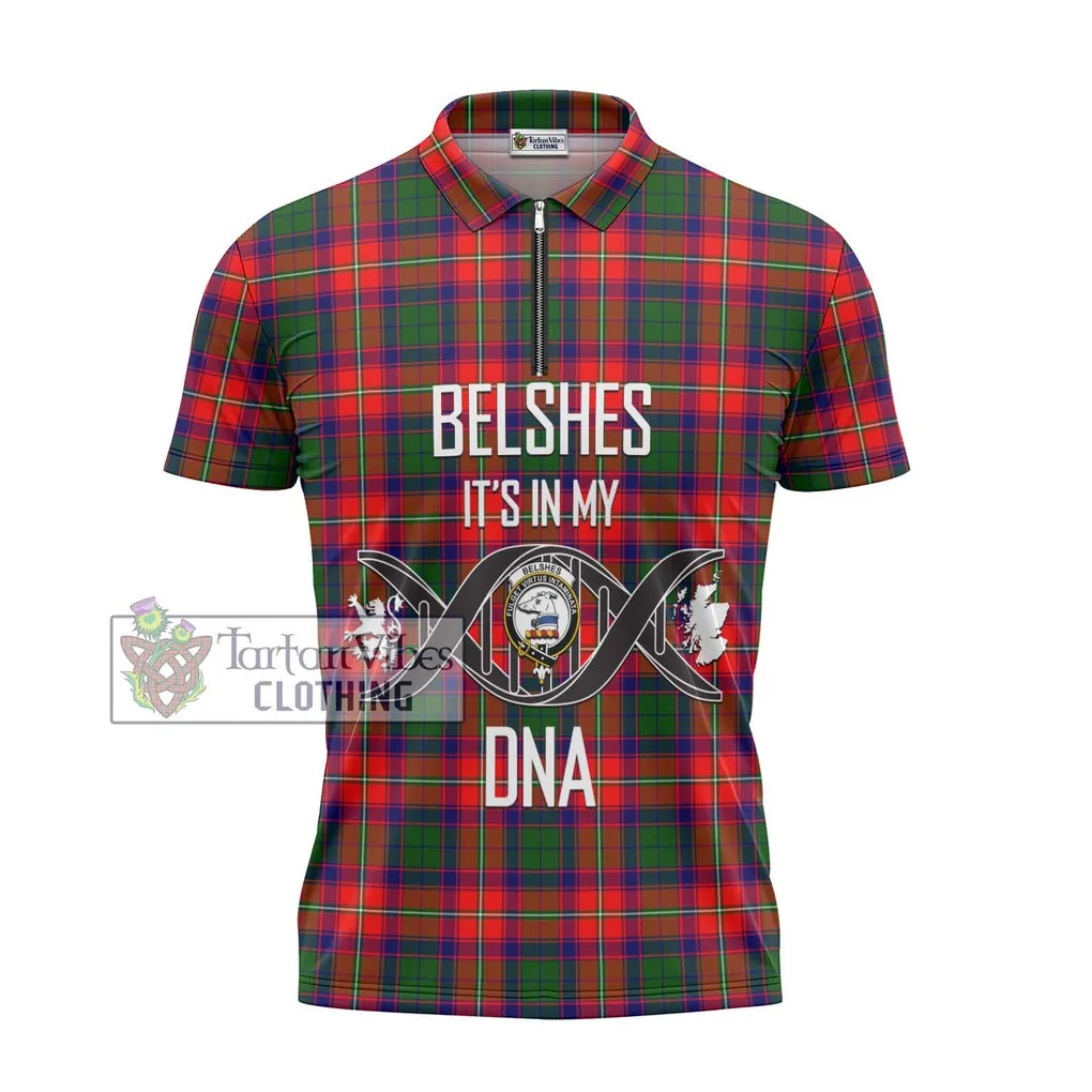 Belshes Tartan Zipper Polo Shirt with Family Crest DNA In Me Style