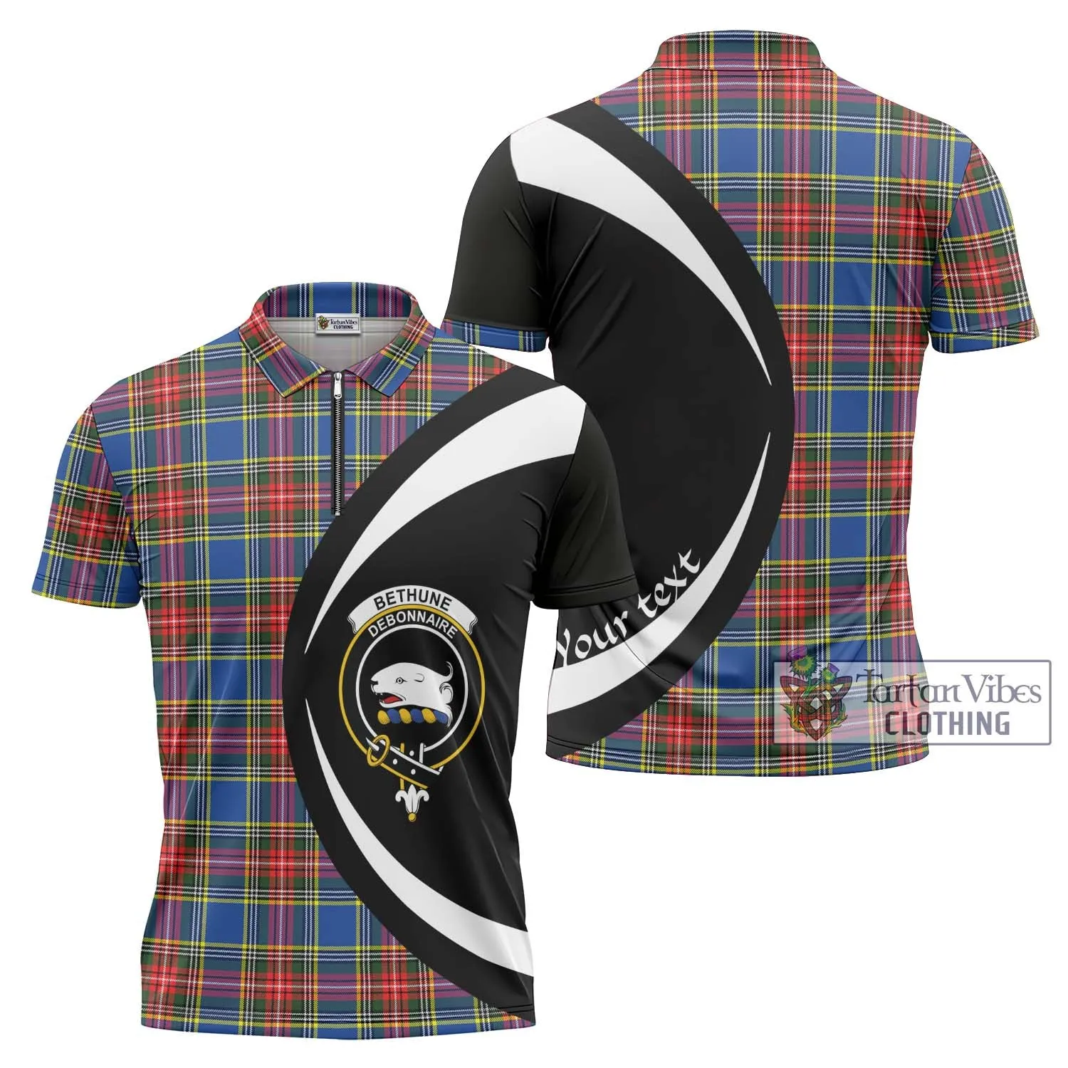 Bethune Tartan Zipper Polo Shirt with Family Crest Circle Style