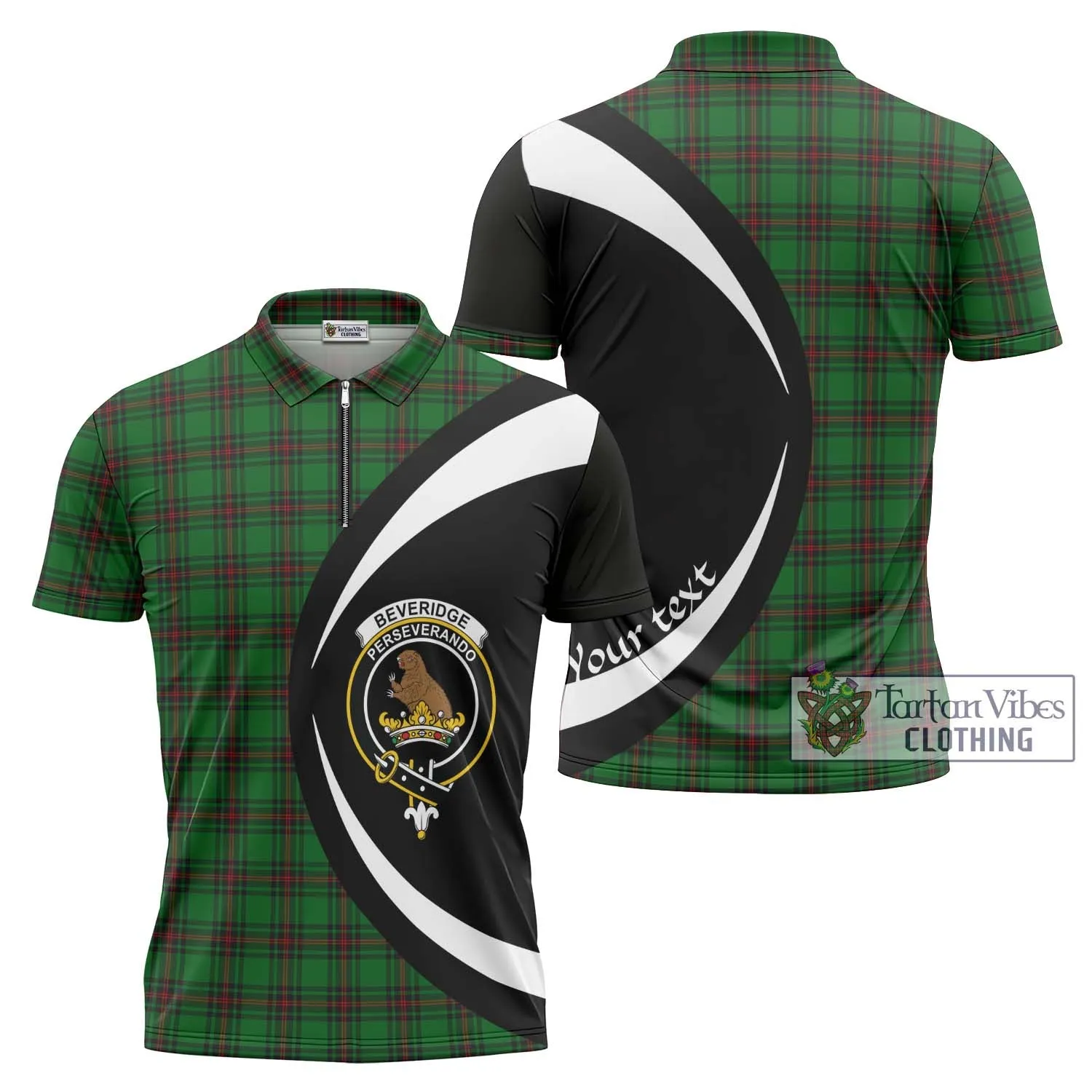 Beveridge Tartan Zipper Polo Shirt with Family Crest Circle Style