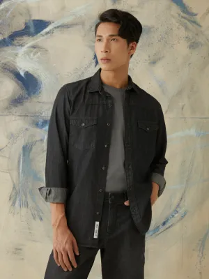 Black Plain Doube Pocket Denim Shirt