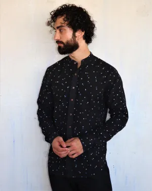 Black Polka Dots Blockprinted Men'S Shirt