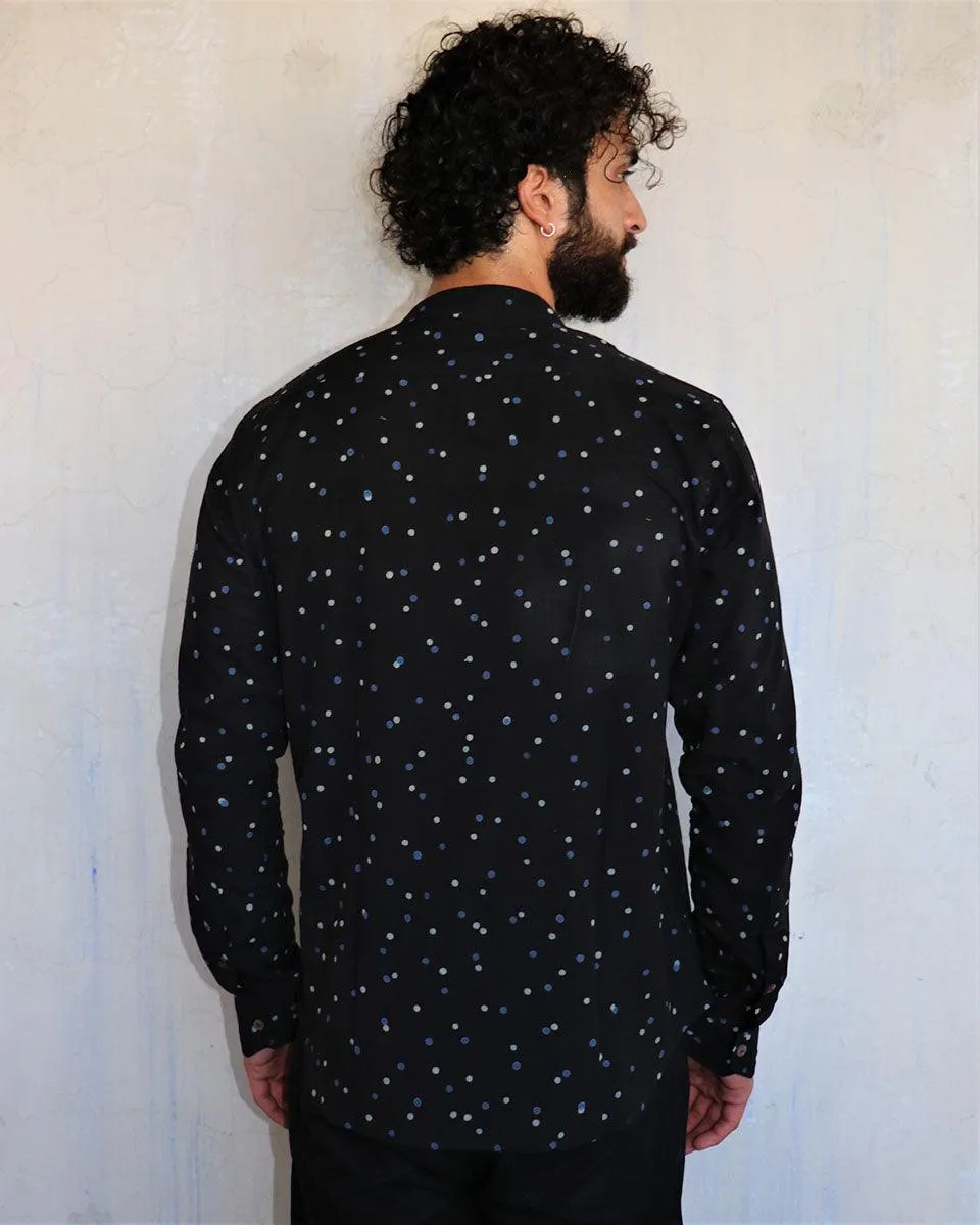 Black Polka Dots Blockprinted Men'S Shirt