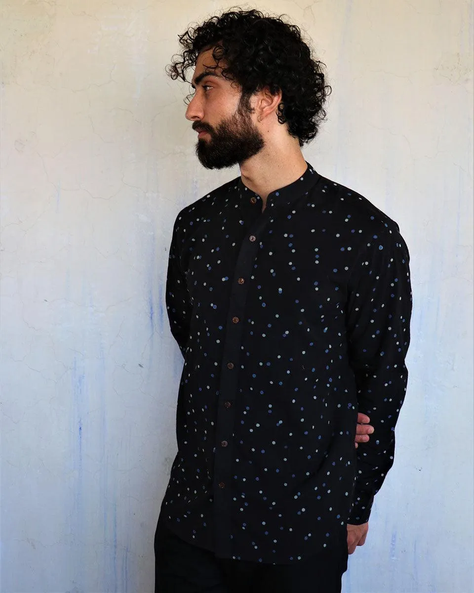 Black Polka Dots Blockprinted Men'S Shirt