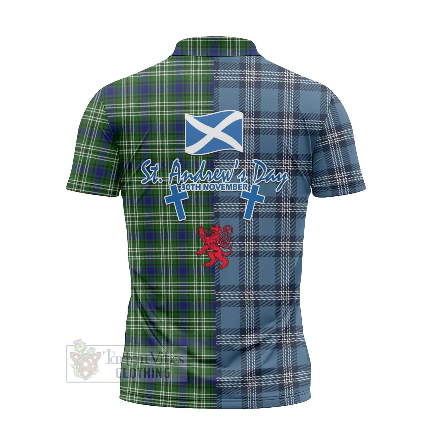 Blackadder Tartan Zipper Polo Shirt Happy St. Andrew's Day Half Tartan Style