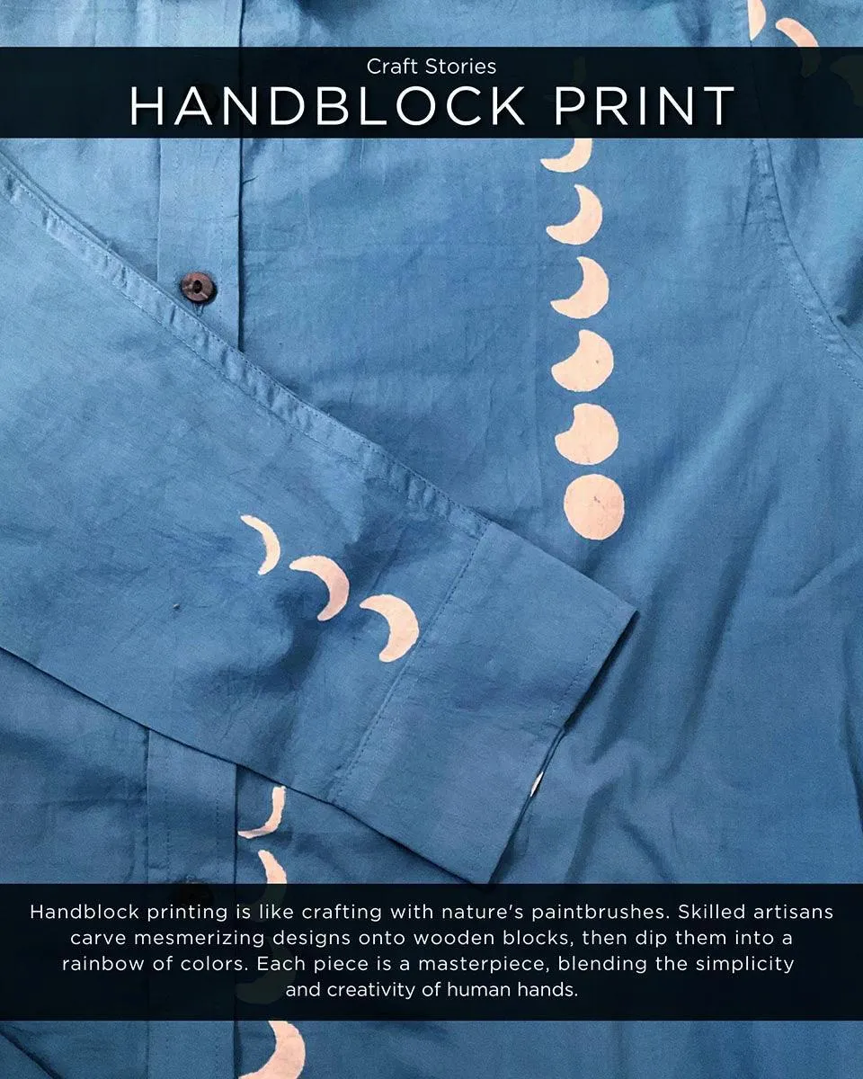 Blue Eclipse Block-Printed Men'S Shirt