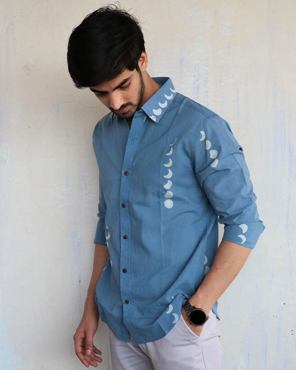 Blue Eclipse Block-Printed Men'S Shirt