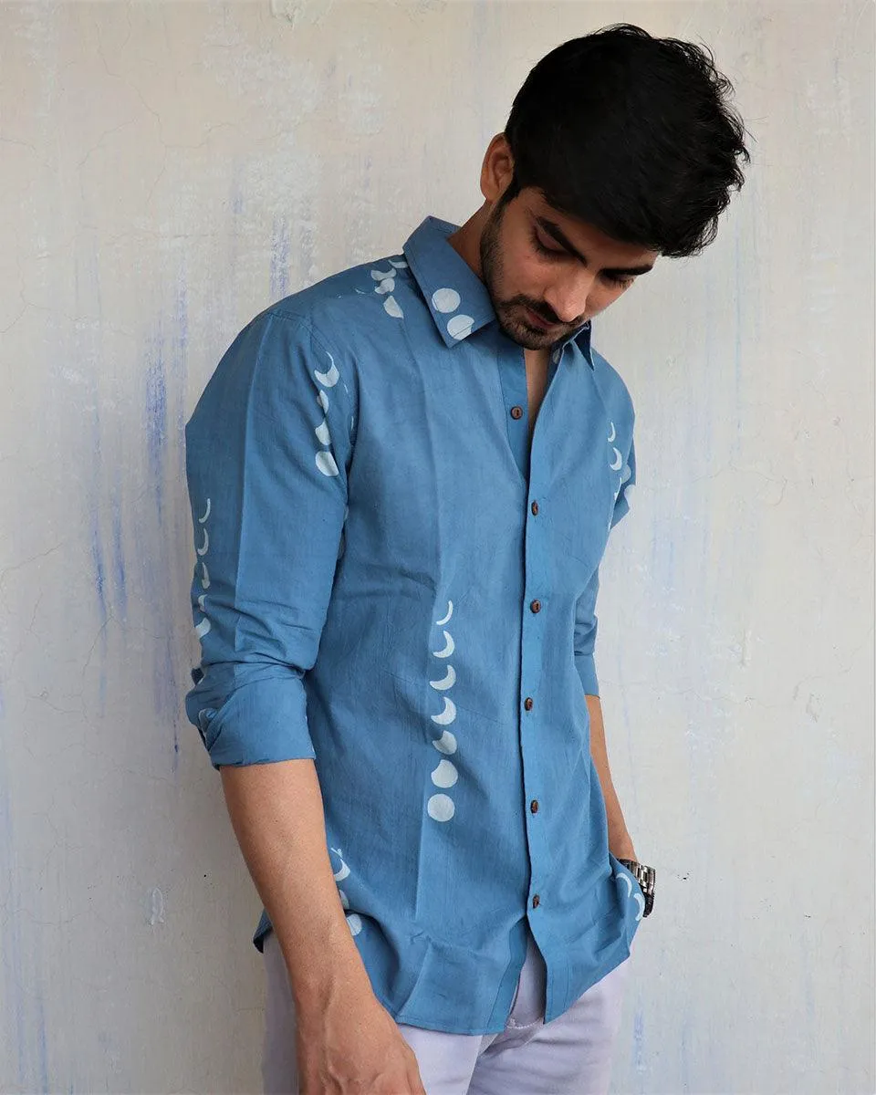 Blue Eclipse Block-Printed Men'S Shirt