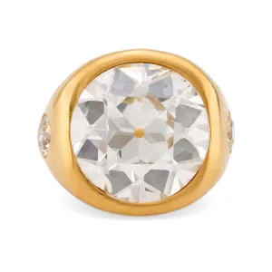 Bold GIA 8.66 Carat old European cut diamond 22k yellow gold ring