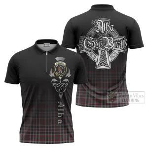 Borthwick Tartan Zipper Polo Shirt Featuring Alba Gu Brath Family Crest Celtic Inspired