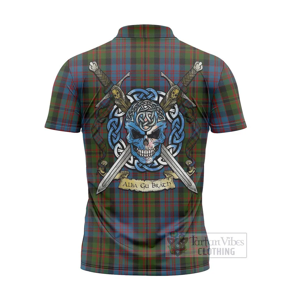 Bowie Tartan Zipper Polo Shirt with Family Crest Celtic Skull Style