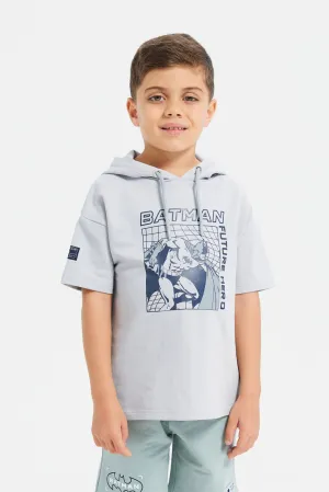 Boys Grey Oversize Hooded Batman T-Shirt