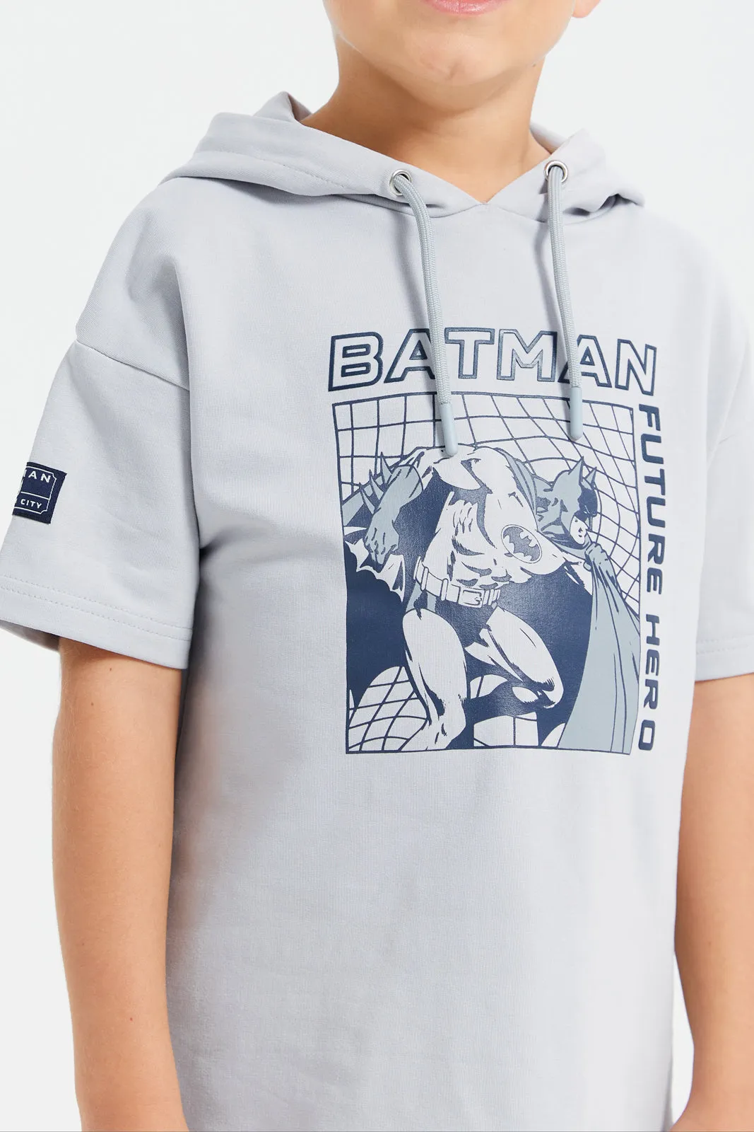 Boys Grey Oversize Hooded Batman T-Shirt